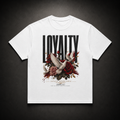 White Silent Vow™ Tee featuring a loyalty-inspired graphic with doves, roses, gold accents and quiet-strength streetwear artwork on the front.
